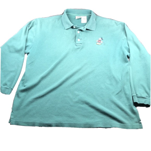 Vintage Disney Store Mickey Shirt Mens L Green Long Sleeve Polo Embroidered Golf - Picture 1 of 16